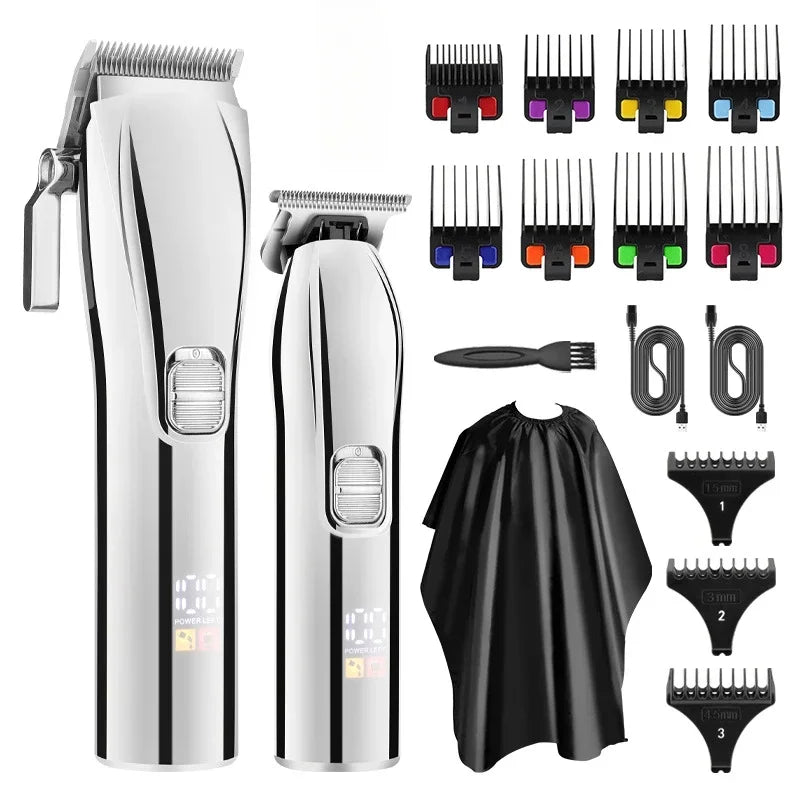 LCD Digital Display Hair Clipper Set Men's Professional Hair Clipper Oil Engraving Electric Clipper