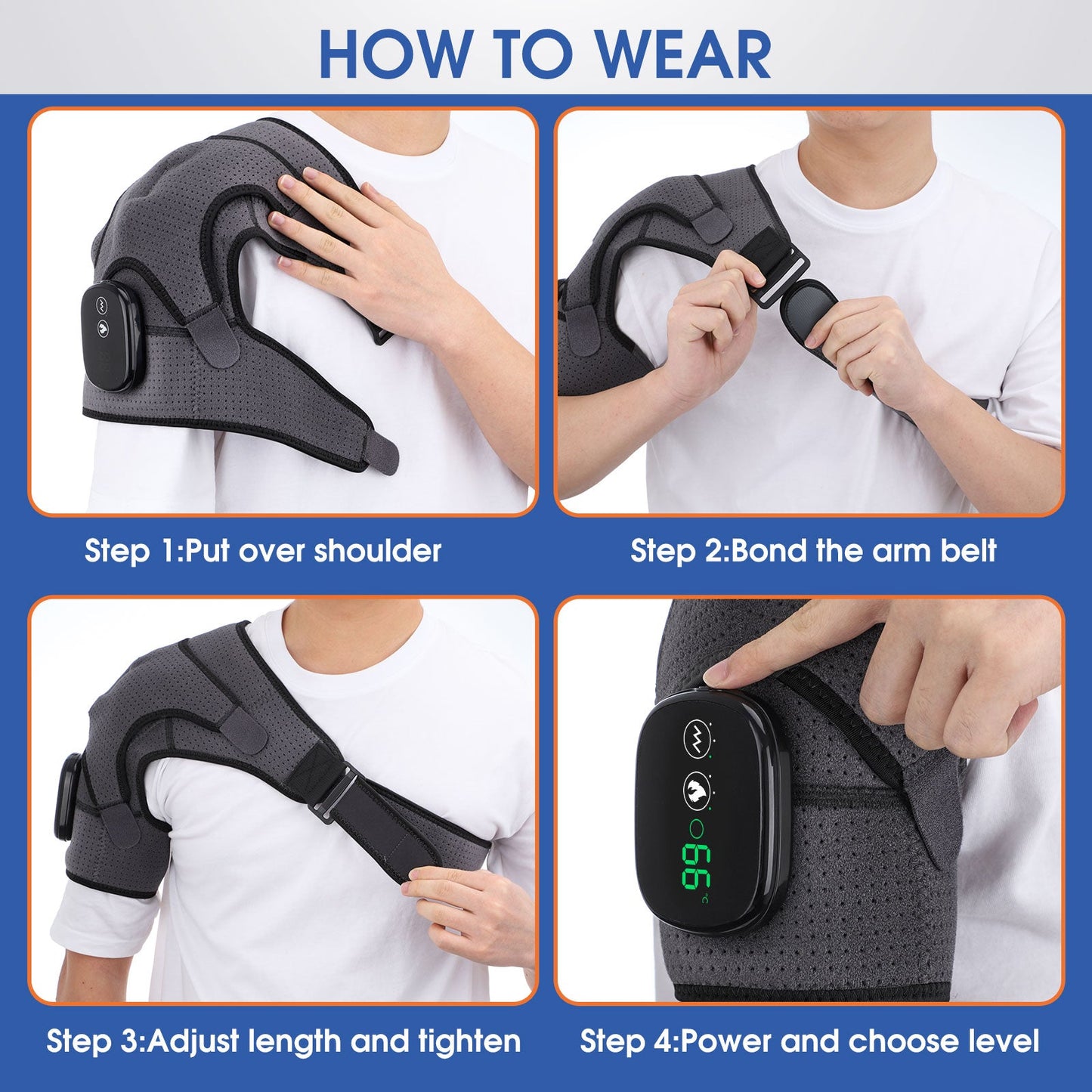 Electric Heating Shoulder Brace LED Display Vibration Shoulder Massage Support Belt Strap For Arthritis Joint Injury Pain Relief