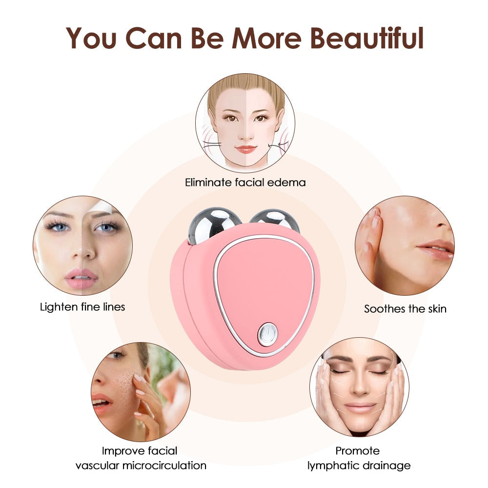 EMS Facial Massager Microcurrent Face Lift Machine Roller Skin Tightening Rejuvenation Beauty Charging Facial Wrinkle Remover