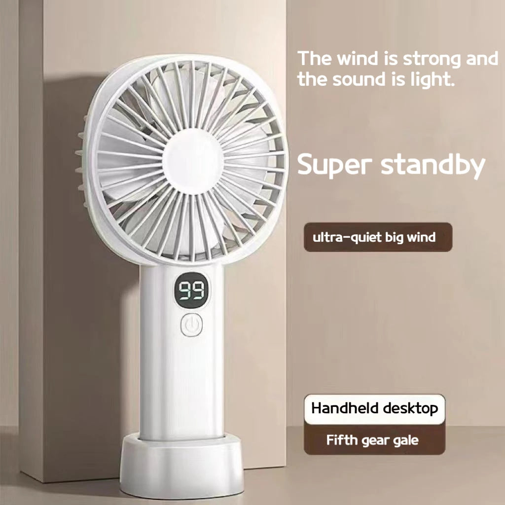 Small Fan Mute Portable With Screen Big Wind Rechargeable Running Office Desktop Usb Mini Handheld Fan