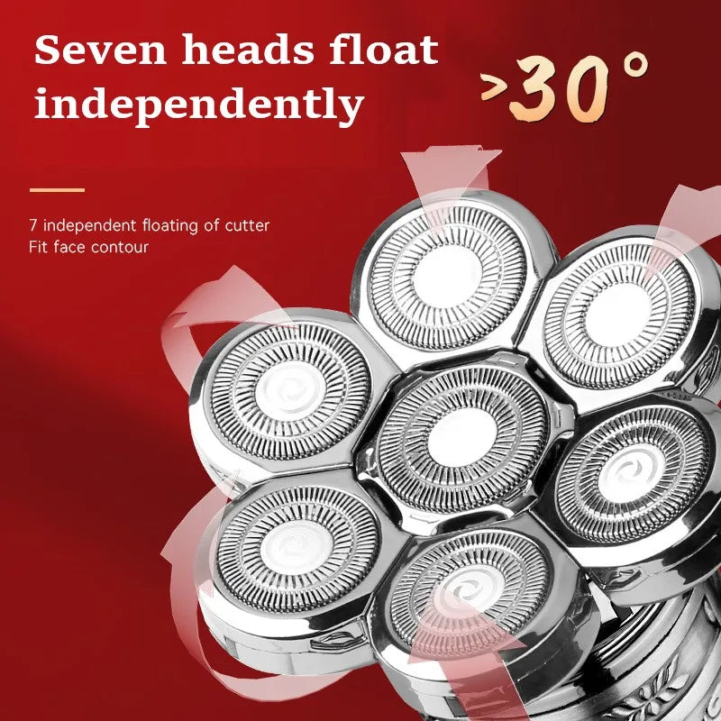 7-Blade Professional Beard Hair Electric Shaver for Men Rechargeable Head Electric Razor Bald Shaving Machine Metal Shell