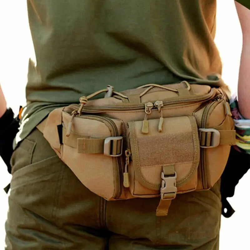 Men Tactical Waist Bag Nylon Fanny Pack Military Travel Hip Belt Bum Sports Bag Outdoor Cycling Travel Hiking Waistpack Pouch