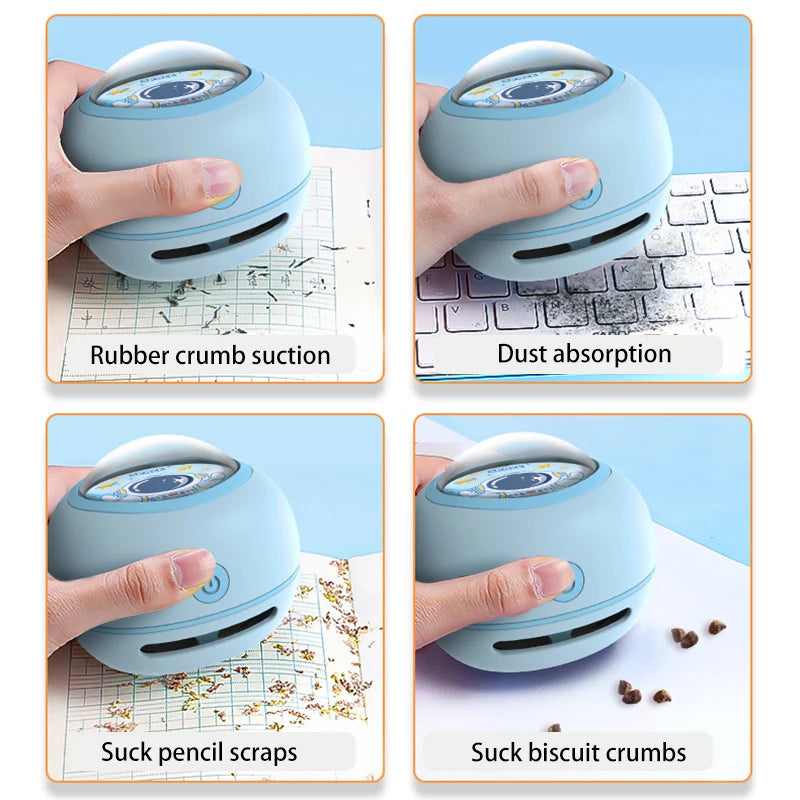 Mini Desktop Vacuum Cleaner Portable Student Use Eraser Paper Pencil Shavings Keyboard Grey Electric Power Vacuum