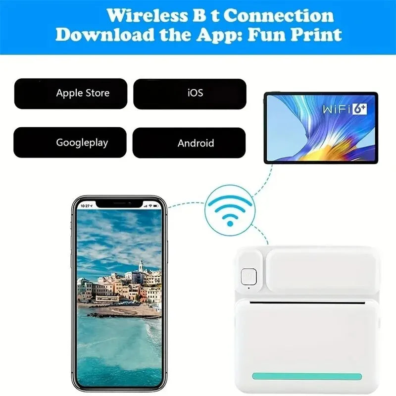 MINI Print Portable Thermal Printer Photo Pocket Thermal Label Printer 58mm Printing Wireless Bluetooth Android IOS