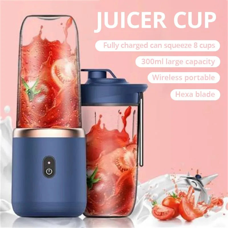 Portable Small Electric Juicer Stainless Steel Blade Cup Juicer Fruit Automatic Smoothie Blender Kitchen Tool