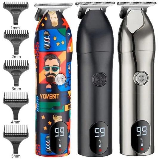 Professional Cordless Blade LCD Hair Trimmer Beard Hair Clipper Barber Shop Rechargeable Hair Cutting Machine USB with Box