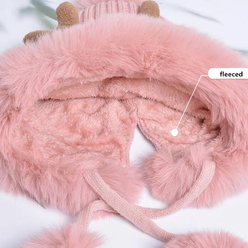 Christmas Deer Horn Knitted Hat Women Winter Outdoor Skiing Cold Proof Plush Ear Protection Woolen Hat