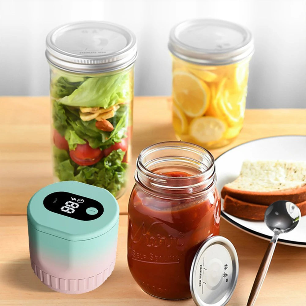 Electric Mason Jar Vacuum Sealer Kit Cordless Automatic Jar Sealer Kit with Mason Jar Lids  for Food Storage and Fermentation