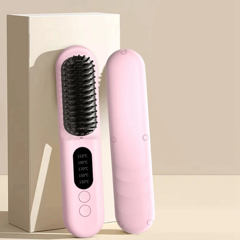 Wireless Hair Straightener Brush Fast Heated Straightener Brush Negative Ions Hair Curler Portable Heating Comb Easy To Use