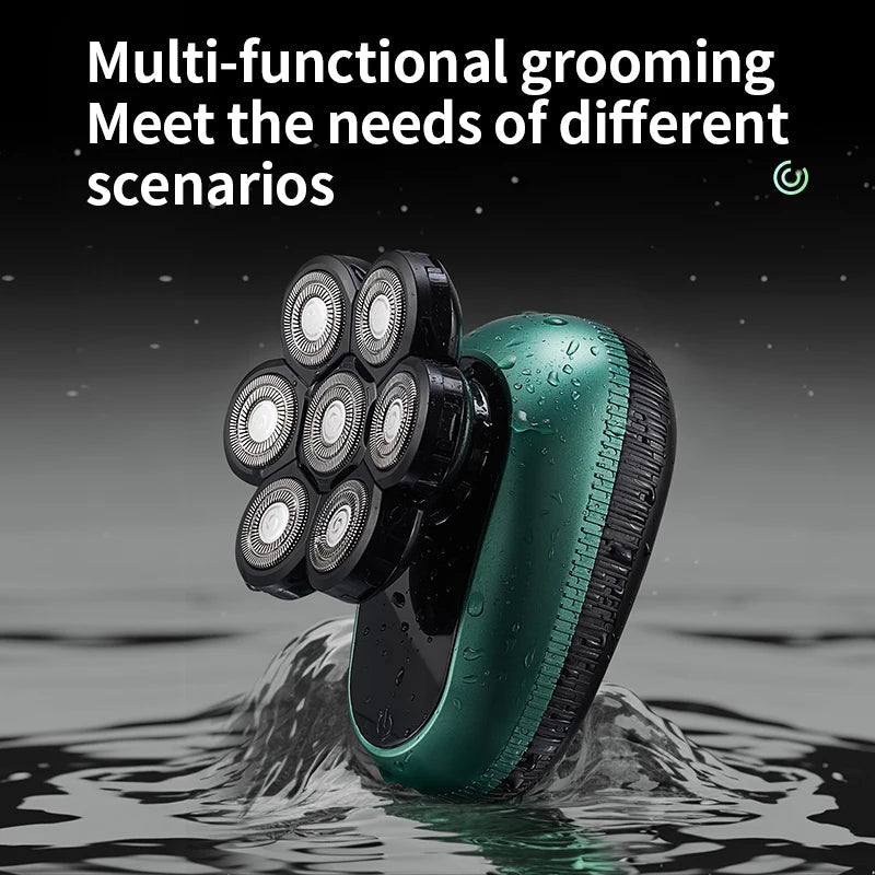6 in 1 7D Floating Cutter Beard Electric Head Shaver for Bald Men USB Wireless Charging Trimmer Clipper