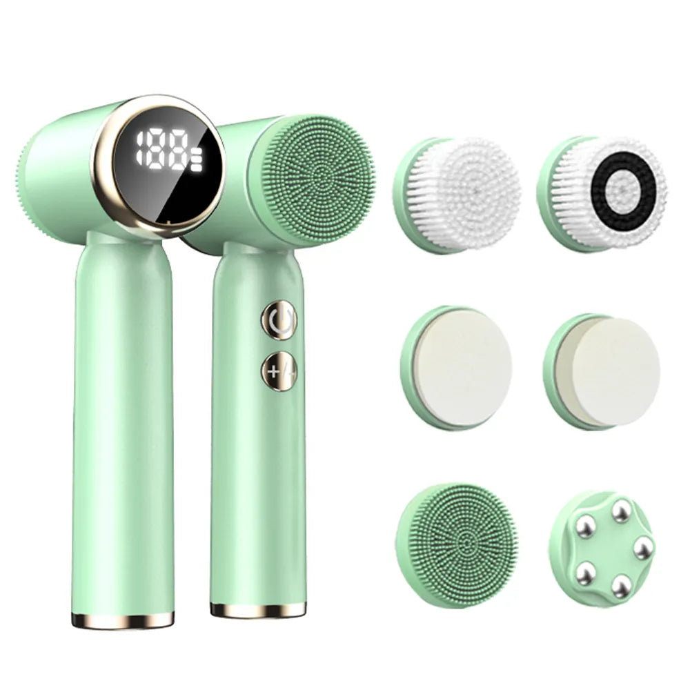 LED Electric Facial Cleansing Brush 6 In 1 Face Cleaner Blackhead Removal Pore Clean Skin Rejuvenation Beauty Care Device