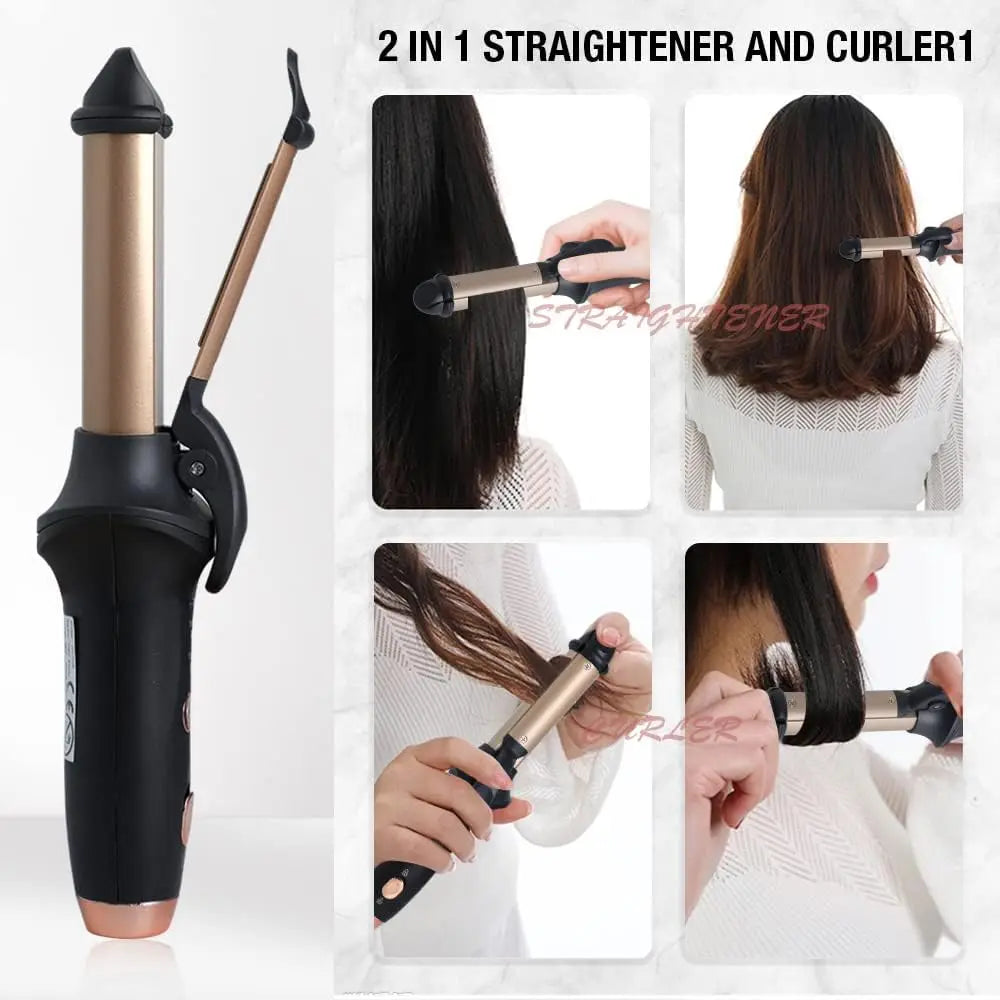 Mini Hair Curling Iron Straightener 2 in 1 Travel Mini Curling Wand for Short Hair,Cordless Hair Straighteners