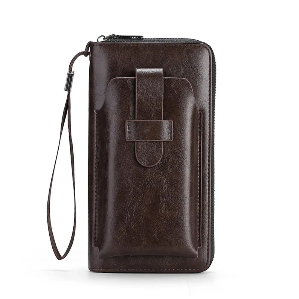 Cowhide Long Wallets Fashion Large Capacity Soft Leather Coin Purse Multifunction Zipper Phone Clutch Bag Male Men