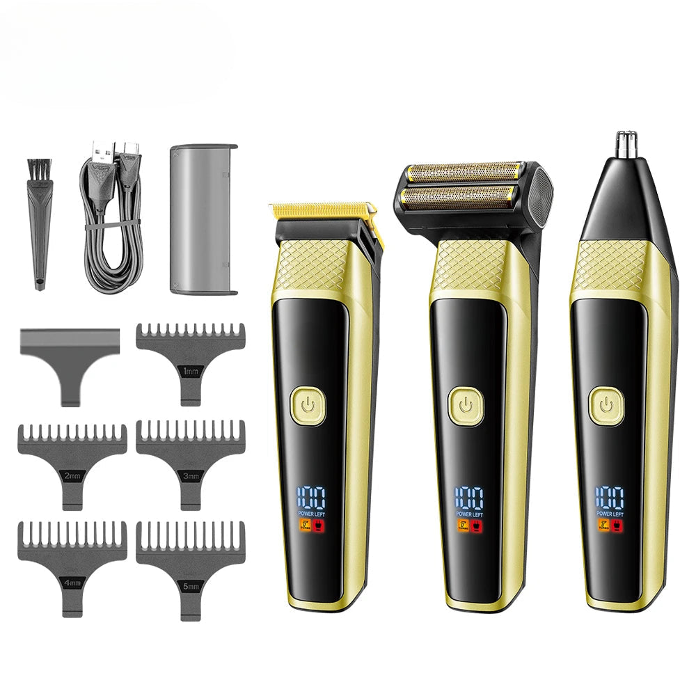 Electric 3 in 1 Hair Clipper Barber Shaver Men Rechargeable Dual Knife Net Two Speed multifunction LED Display