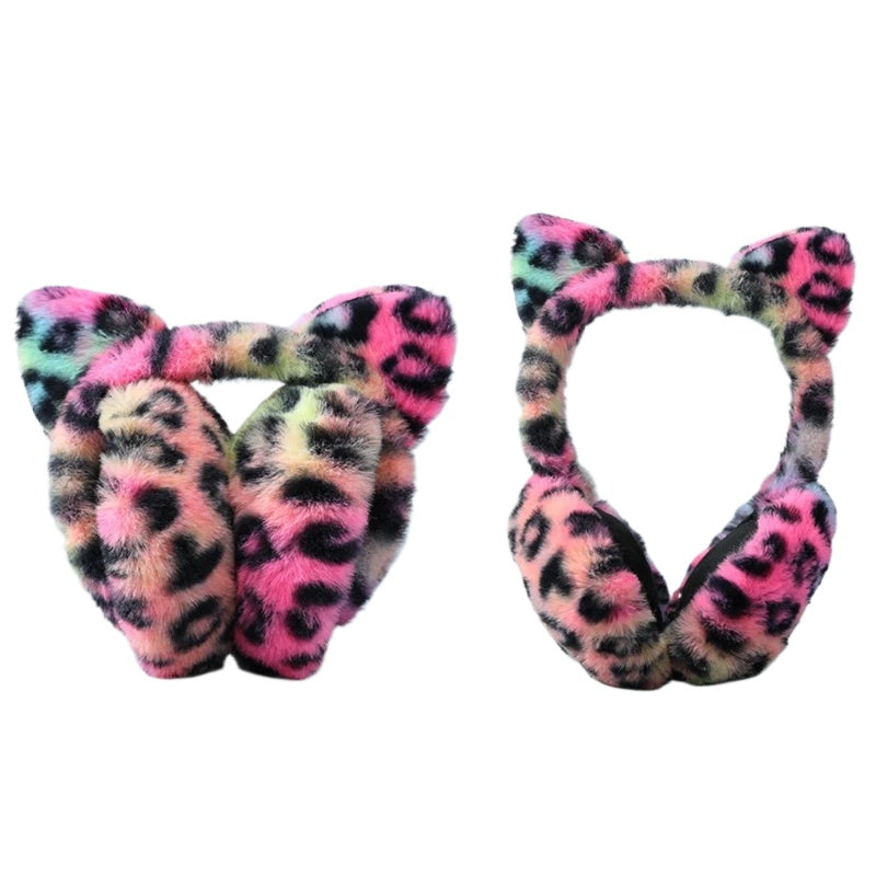 Leopard Print Personality Earmuffs Plush Autumn and Winter Windproof for Woman