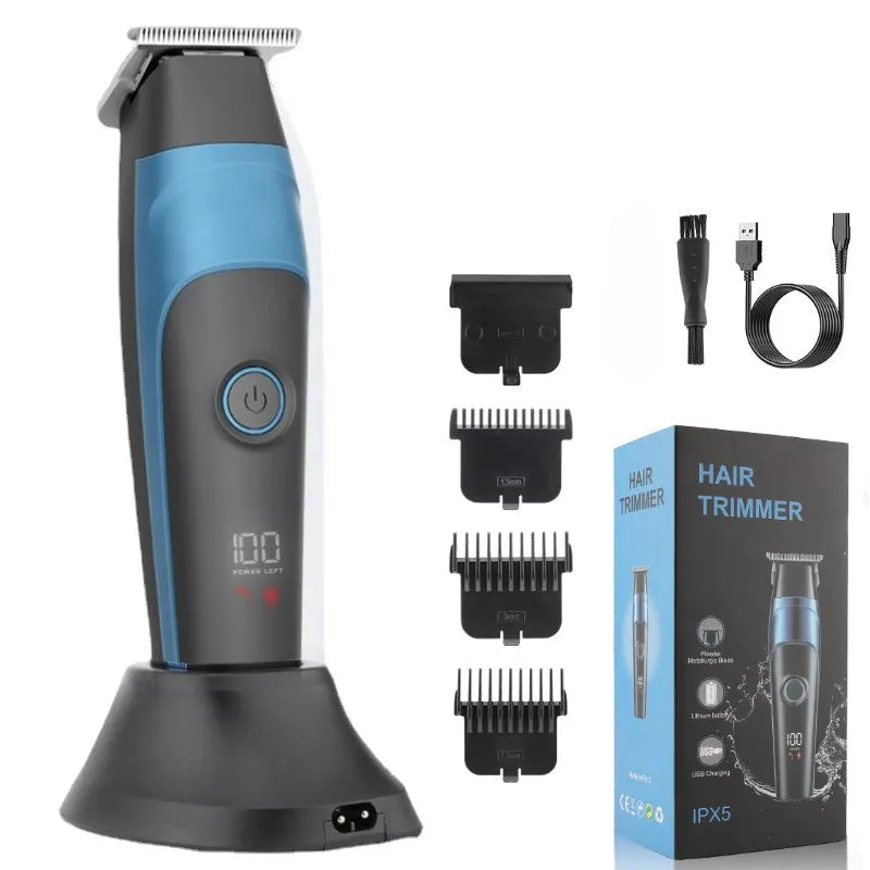 Full Body Wash Electric Hair Trimmer LCD Digital Display Hair Salon Professional Finish Machine with Stand for Men