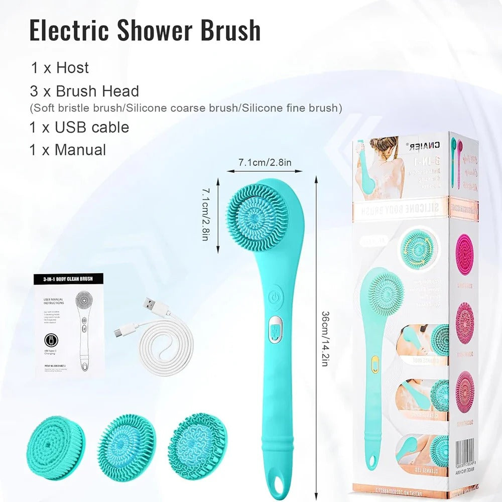 Electric Body Brush Rechargeable Scrubber Shower Brush with Handle Spin Skin Cleaning Brush for Men Women Massage Exfoliating