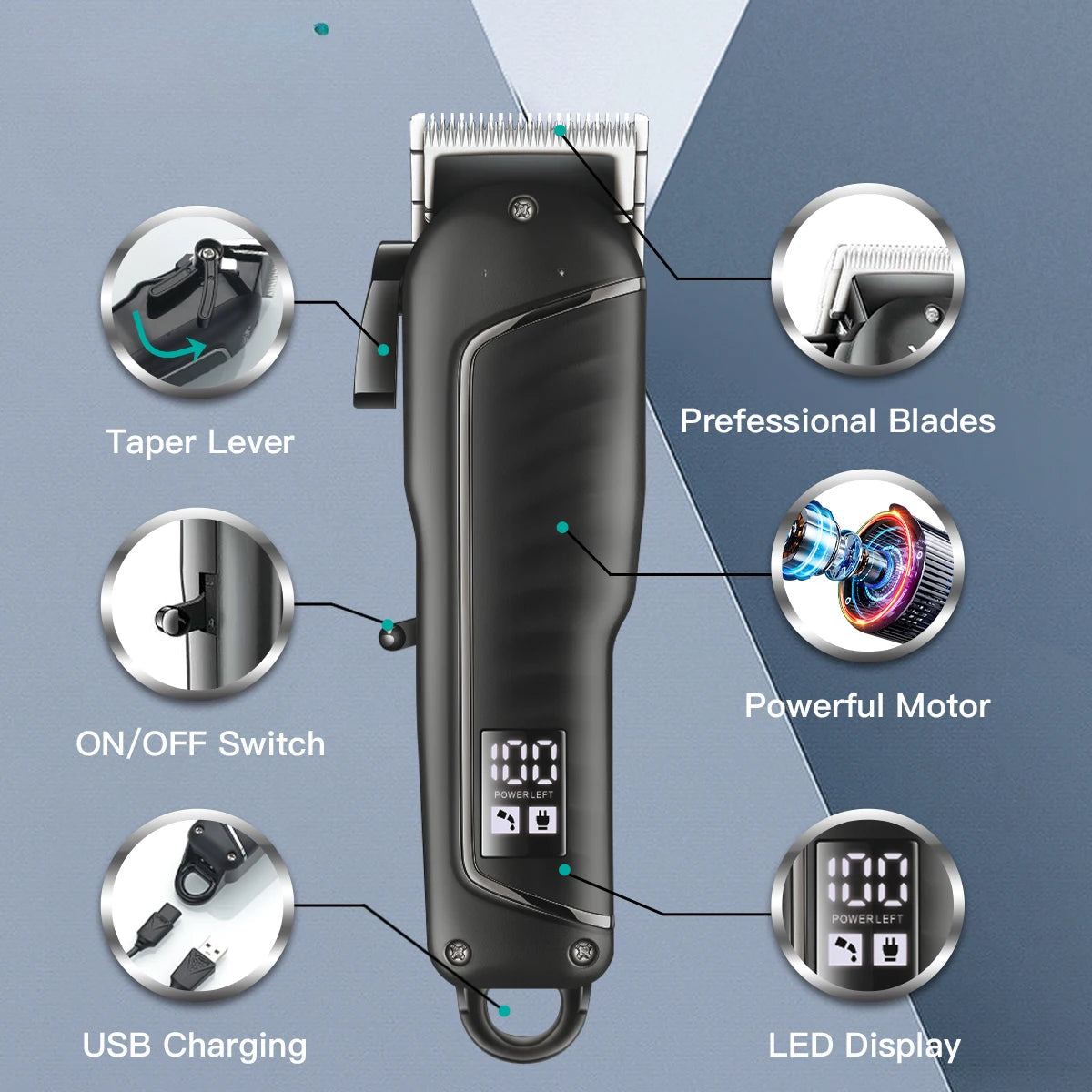 Hair Clipper Professional Hair Cutting Machine Barber Rechargeable Hair Trimmer Digital Display Trimmer for Men