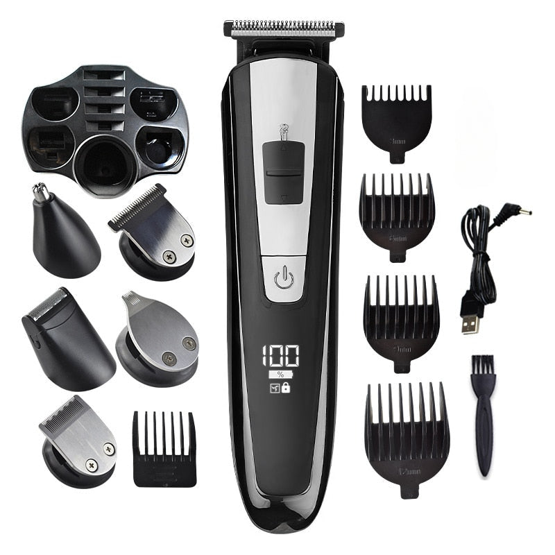 5 In 1 Rechargeable Electric Hair Clippers For Men Beard Nose Ear Trimmer Digital Display Haircut Machine Barber Shaver Cutting