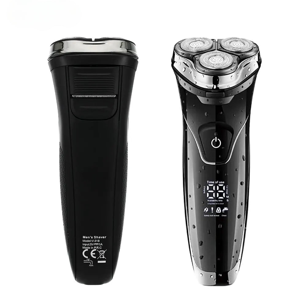 Three Head Floating Shaver Full Body Waterproof Digital Display Electric Rechargeable