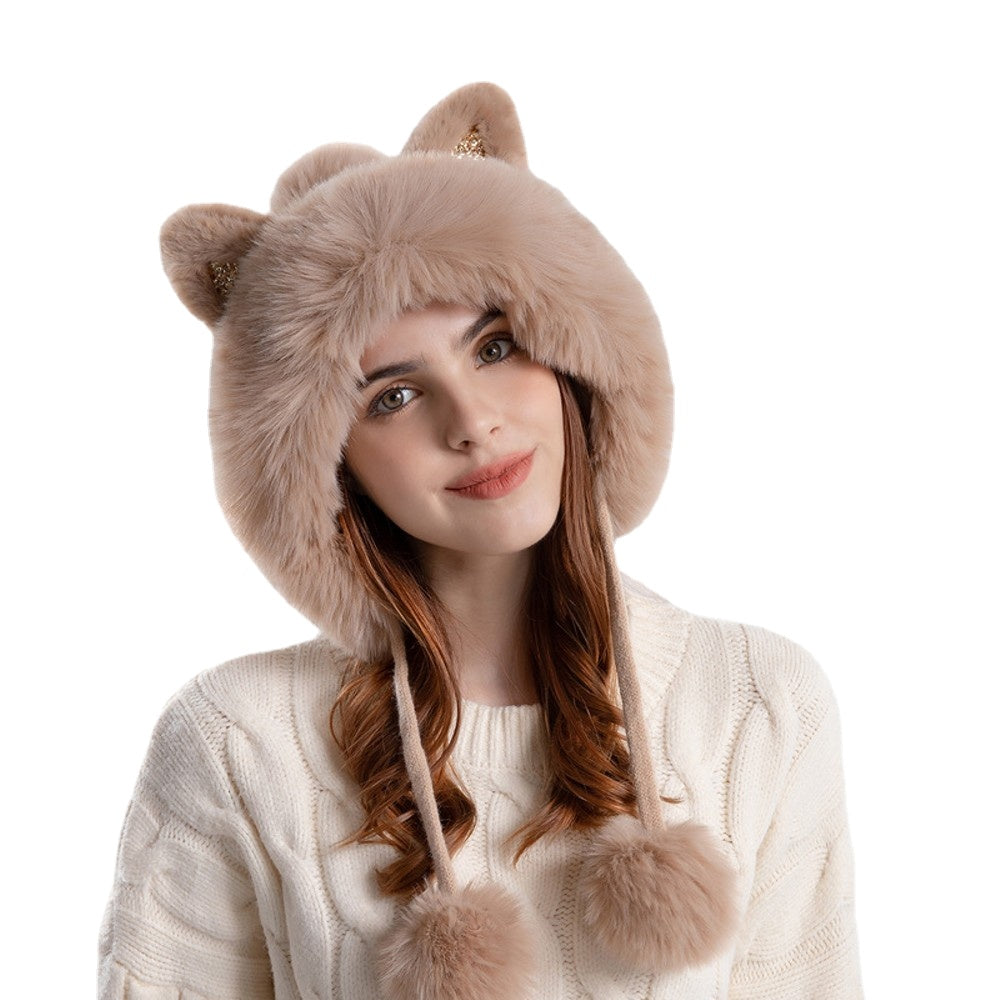 Cute Knitted Hat Winter Female Cartoon Cat Ears Beanie Cap