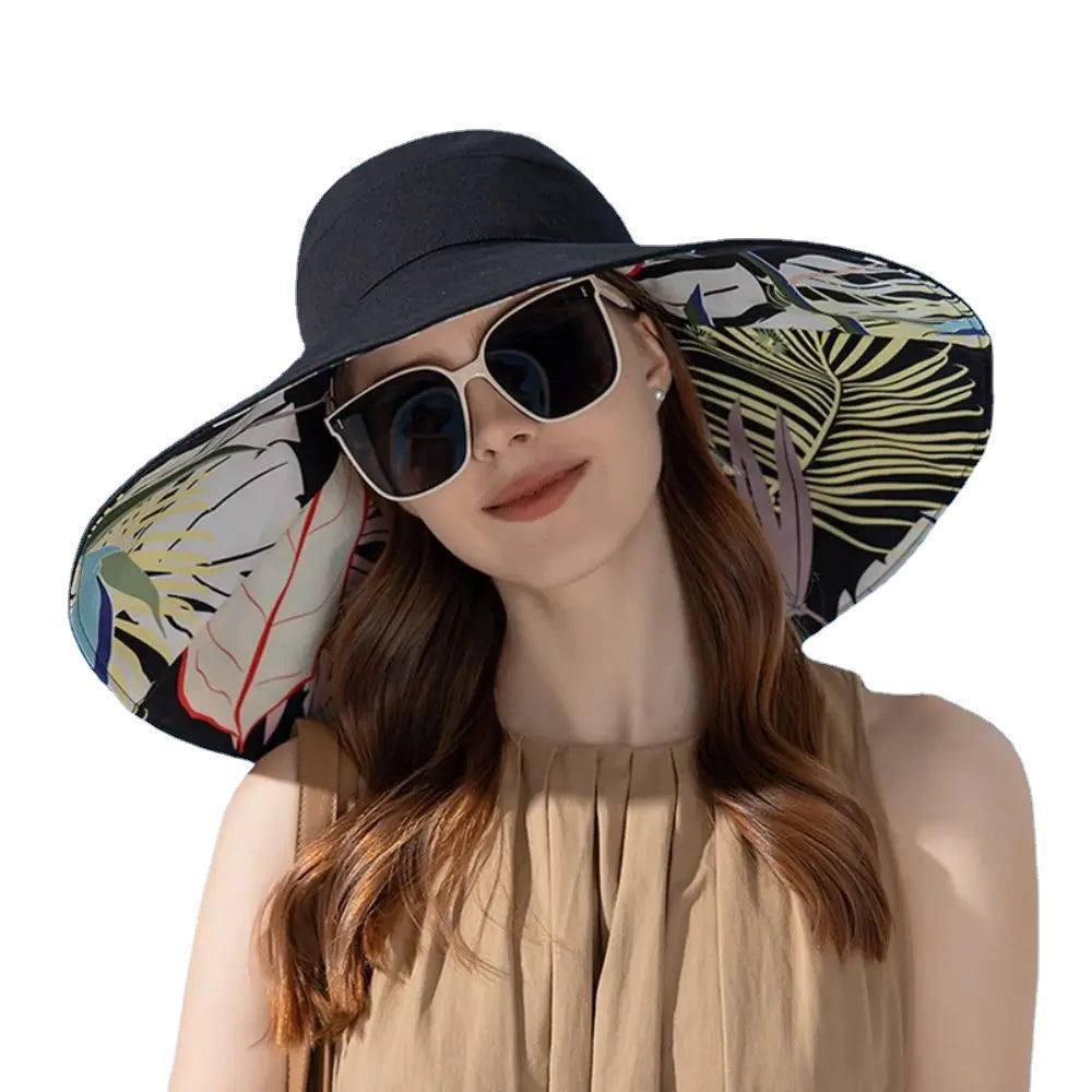 Cotton Women Fisherman Hat Fashion Large Brim Breathable Sun Hat Double-sided Plant Printing Bucket Hat