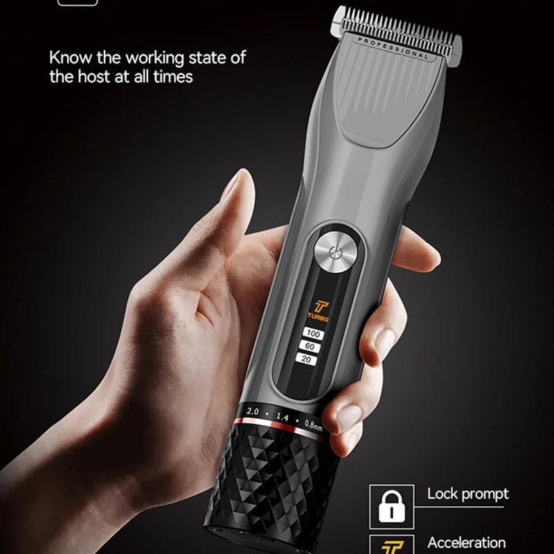 12W Powerful Hair Clipper Professional Barber Shop Rechargeable Trimmer Led Display Cordless Hair Cutting Machine for Men