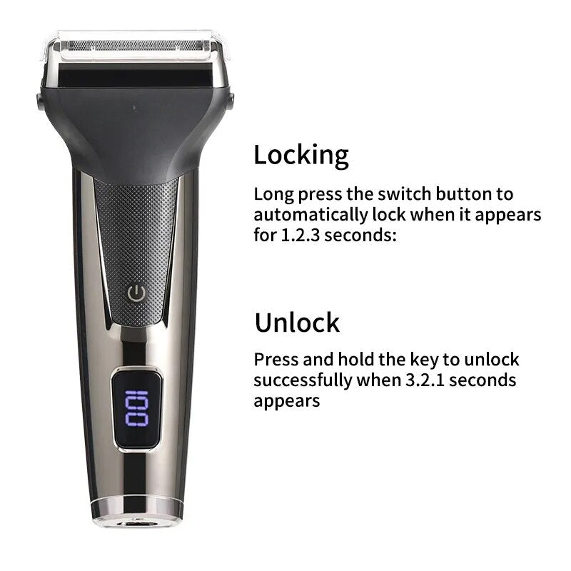 Electric Shaver Men's Smart Digital Display USB Reciprocating Double-blade Electric Shaver Electric Razor Set Led Display
