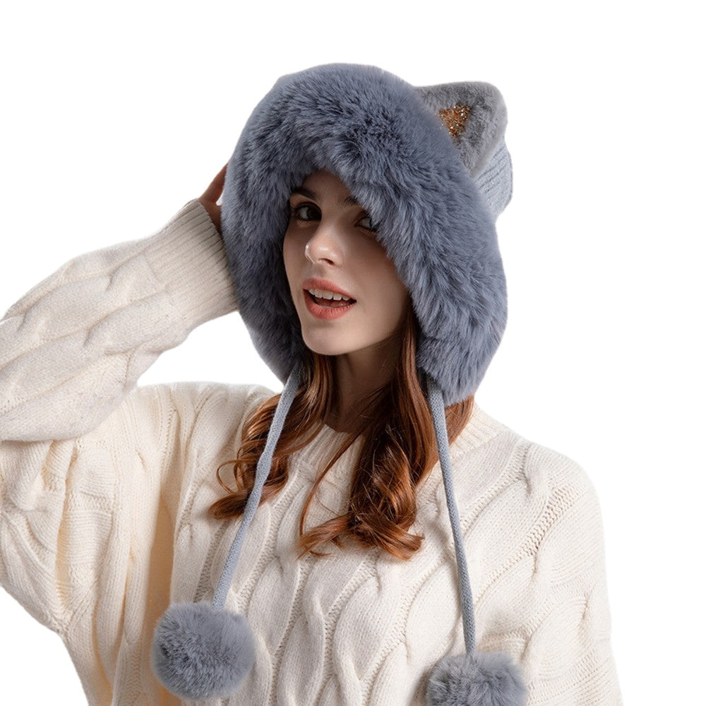 Cute Knitted Hat Winter Female Cartoon Cat Ears Beanie Cap