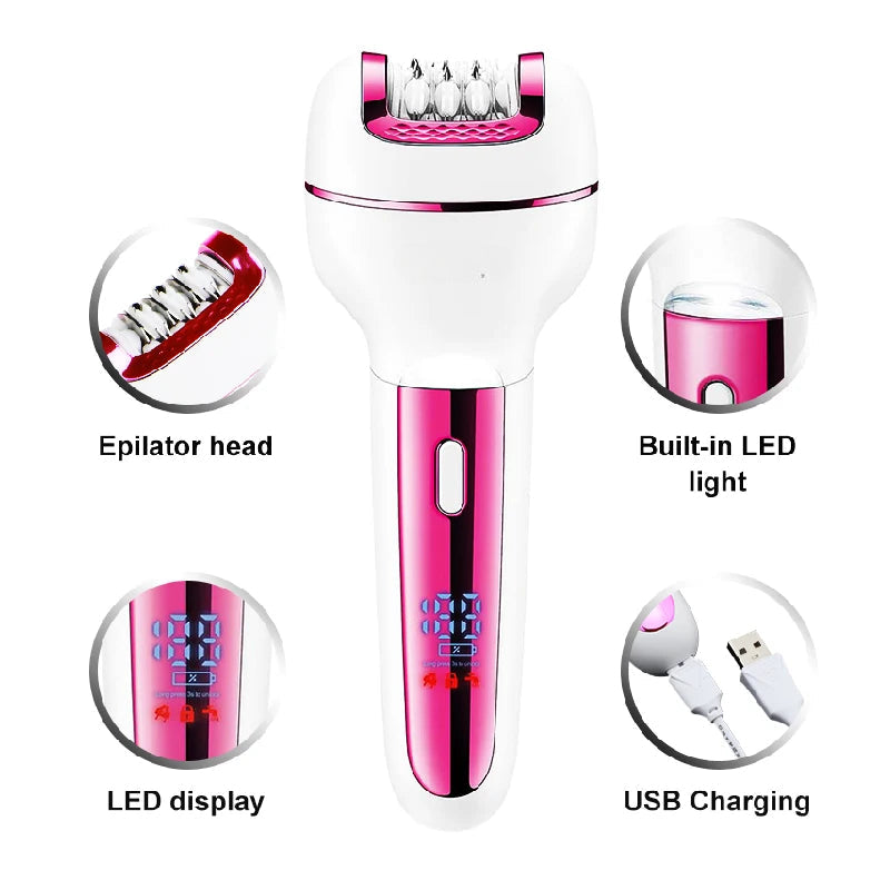 3 in1 Epilator Women Electric Shaver For Face & Body Rechargeable Lady Trimmer Hair Removal Bikini Underarms Legs