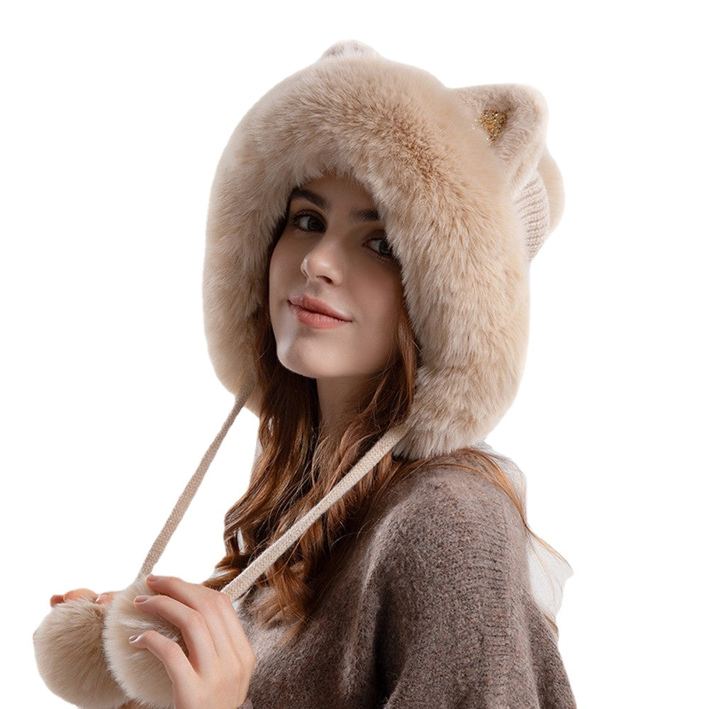 Cute Knitted Hat Winter Female Cartoon Cat Ears Beanie Cap