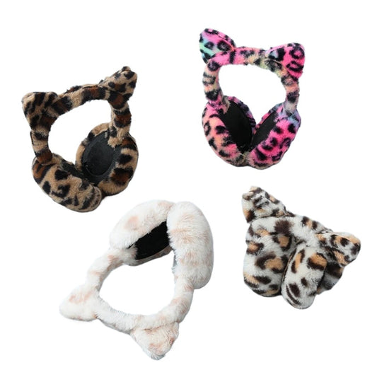 Leopard Print Personality Earmuffs Plush Autumn and Winter Windproof for Woman