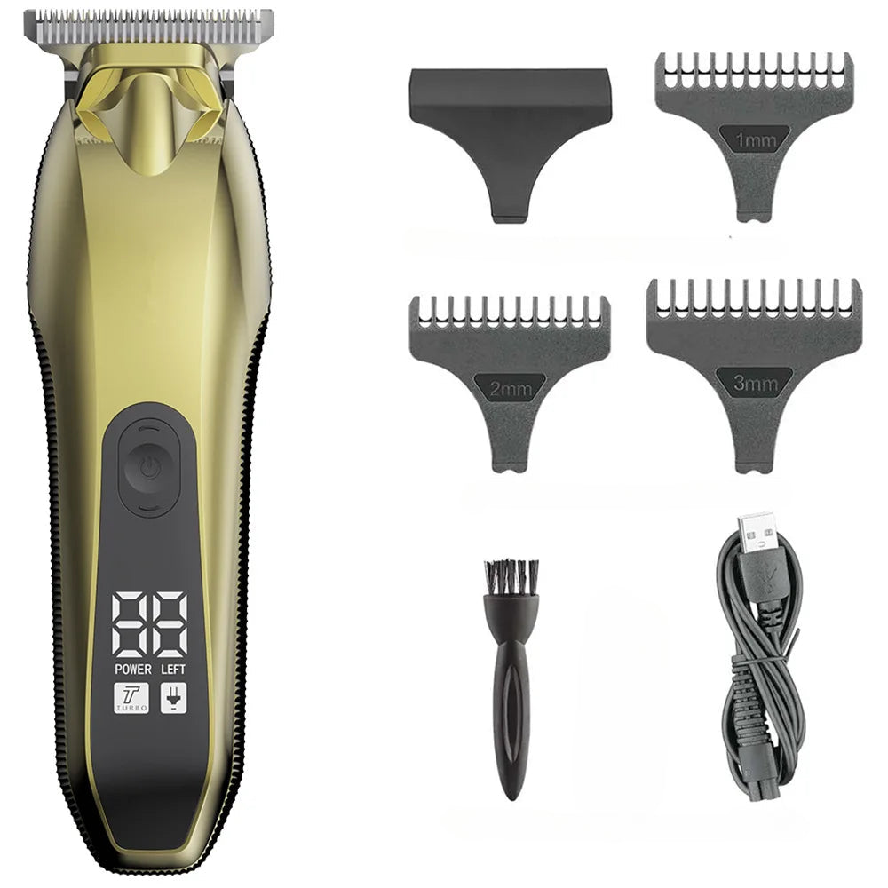 Professional Cordless Hair Clippers for Men Zero Gapped T-Blade Trimmer with LCD Display  Rechargeable Electric Beard Trimmer