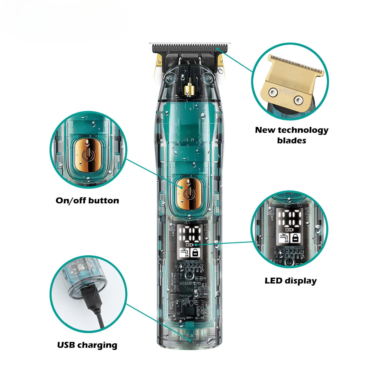 Hair Trimmer Professional Trimmer Rechargeable Hair Clipper Waterproof Hair Cutting Machine T-Blade Trimmer for Men