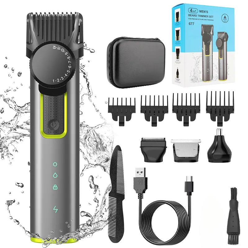 4 IN 1 Hair Cutting Kits Professional Electric Trimmers Shaver Storage Package USB IPX5 Waterproof Body Grooming Clippers