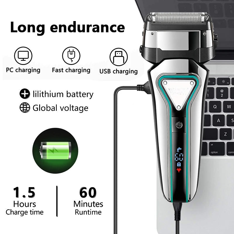 Electric Shaver Professional Razor Waterproof Beard Trimmer  Floating Shaving Rechargeable Electric for Men