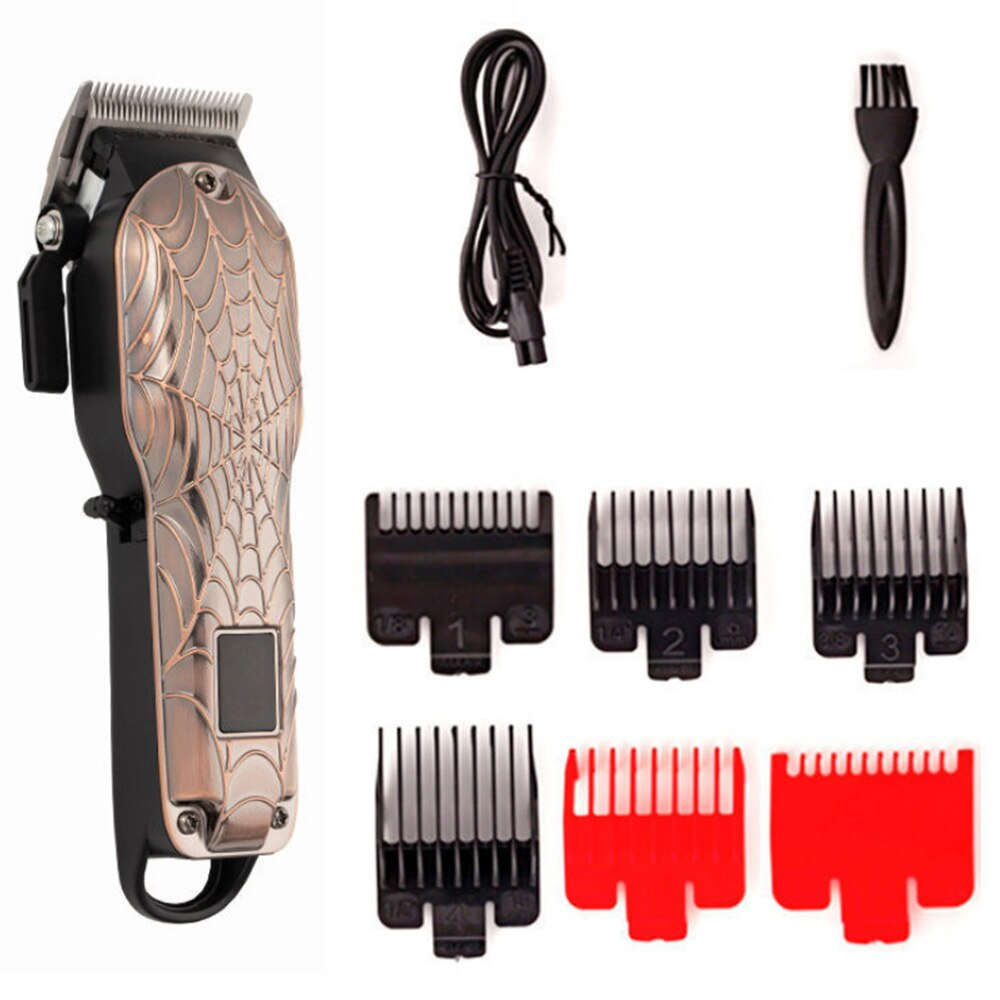 LCD Display Retro Skull Type Hair Clipper,Four Gears Titanium Alloy Blade Trimmer,2000mAh Metal Body Oil Head Haircut Machine