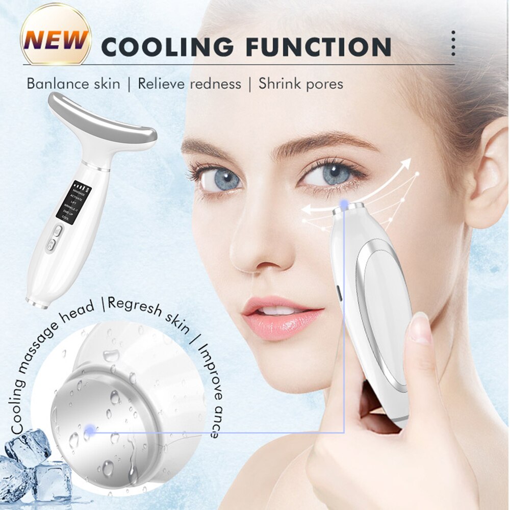 Ice Compress Neck Facial Lifting Device EMS Microcurrent LED Massager Skin Tightening Anti Wrinkles Skin Care Tools