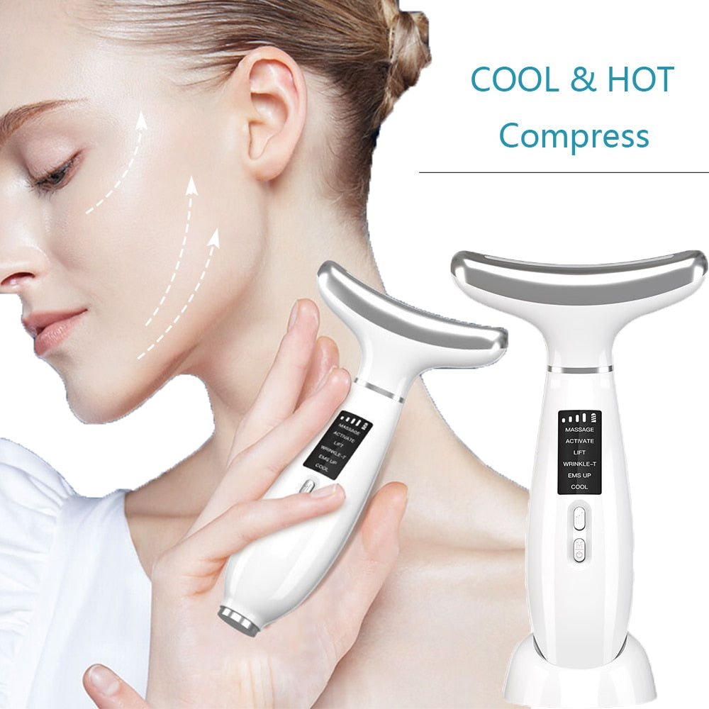 Ice Compress Neck Facial Lifting Device EMS Microcurrent LED Massager Skin Tightening Anti Wrinkles Skin Care Tools