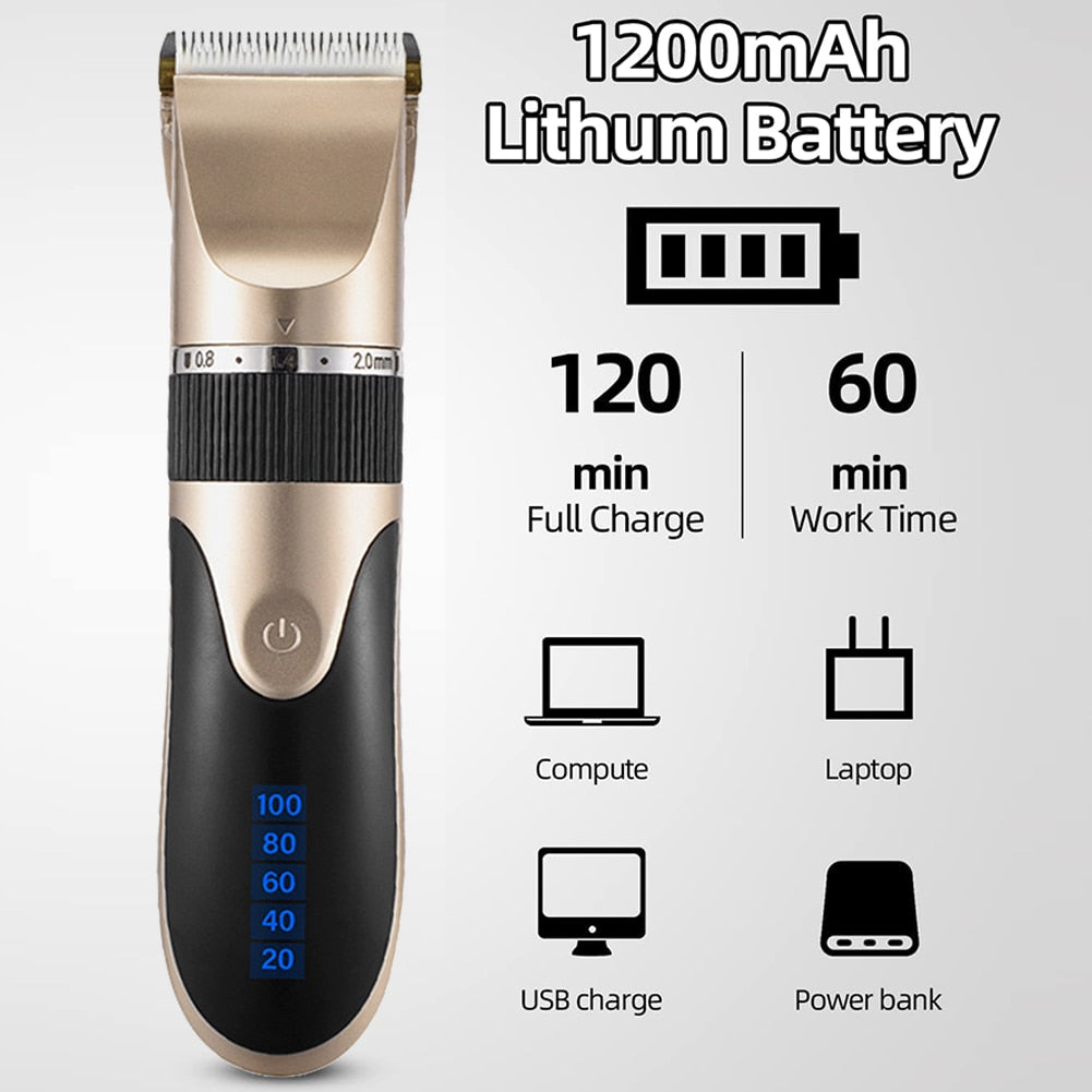 Professional Hair Clipper Men Barber Rechargeable Beard Trimmer Ceramic Blade Hair Cutting Machine Low Noise Haircut Adults