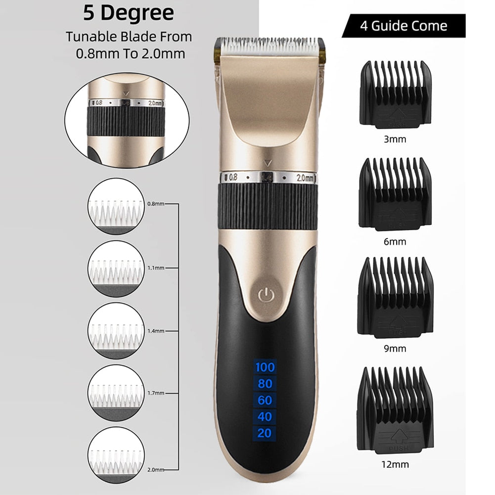 Professional Hair Clipper Men Barber Rechargeable Beard Trimmer Ceramic Blade Hair Cutting Machine Low Noise Haircut Adults