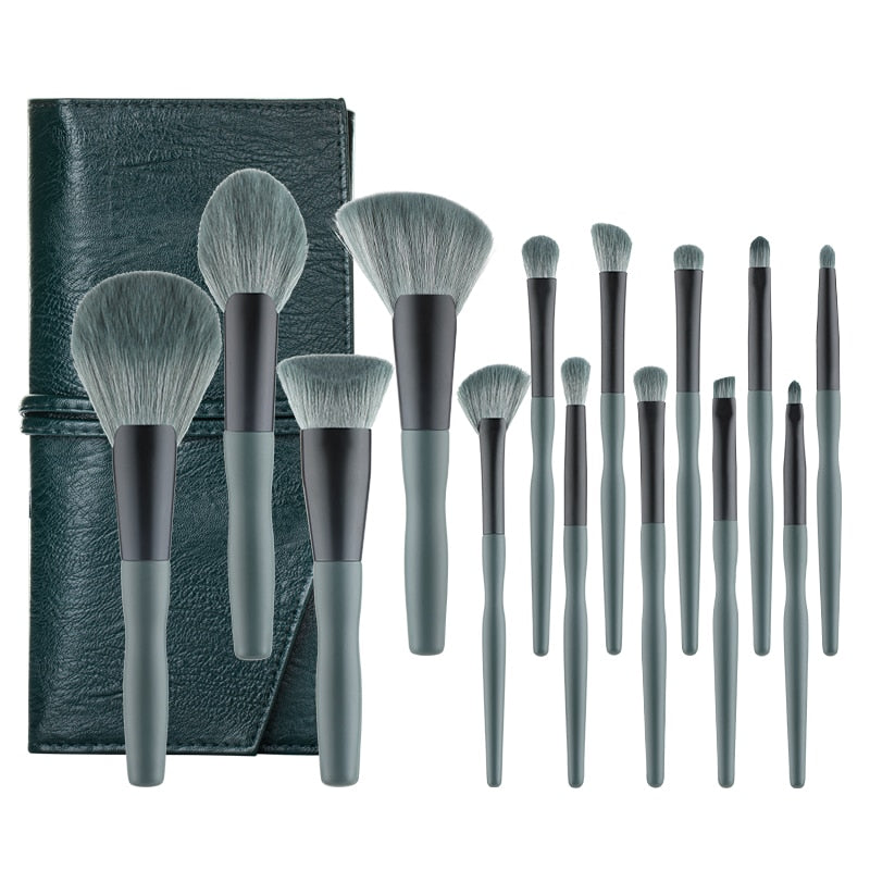 14Pcs Soft Makeup Brushes Set Green Cosmetic Foundation Powder Blush Eye Shadow Lip Blend Make Up Brush Tool Kit