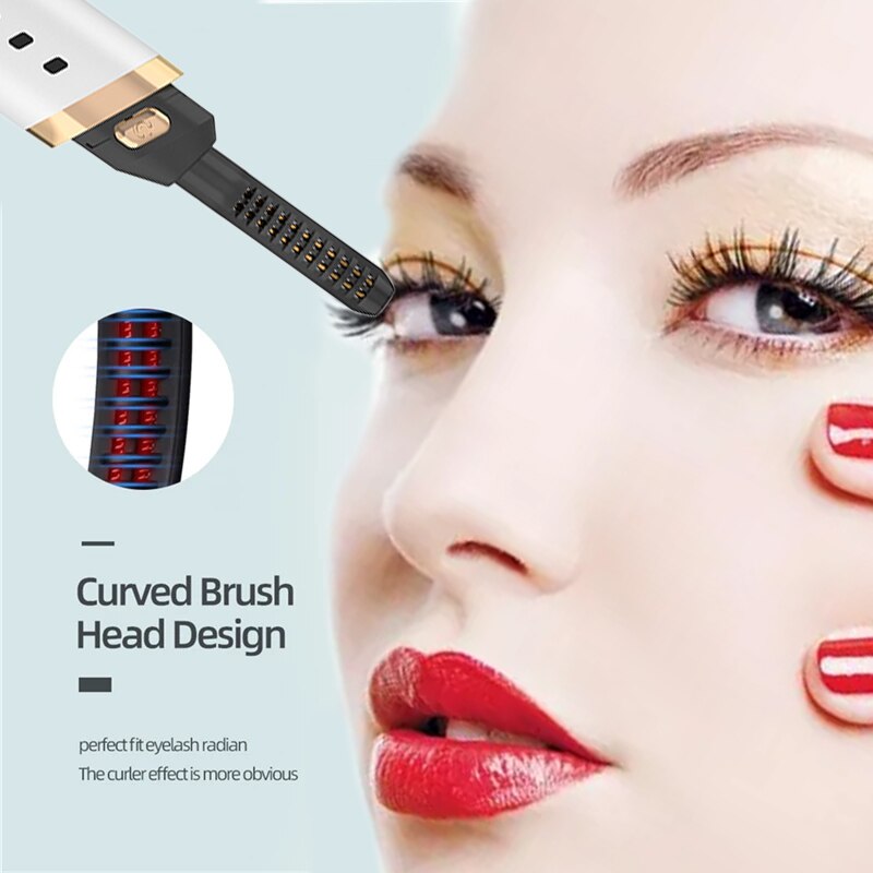 Electric Heated Eyelash Curler Portable Pen 40s Quick Heating USB Rechargeable Long Lasting Natural Eyelash Curler Makeup Tools