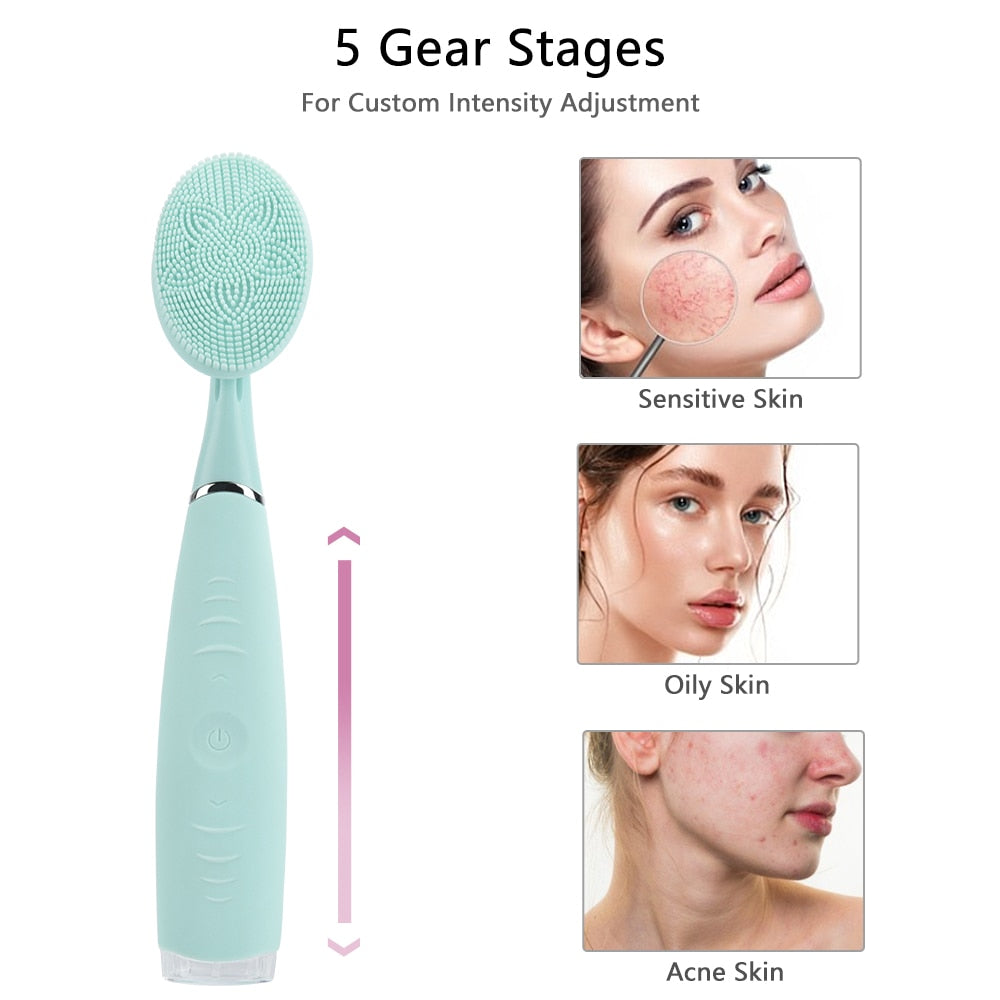 Ultrasonic Facial Cleansing Rechargeable Vibration Face Cleaning Brush Face Washing Pore Clean Massager Skin Care Tool