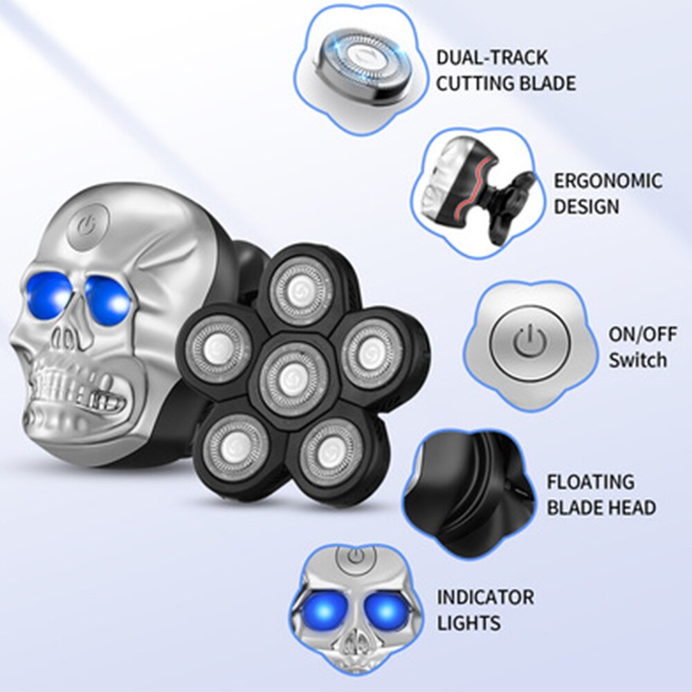 6 In 1 4D Men's Rechargeable Razor for Men Beard Hair Trimmer Heads Beard Nose Ear Hair Trimmer Men Facial Cleaning Brush Kit