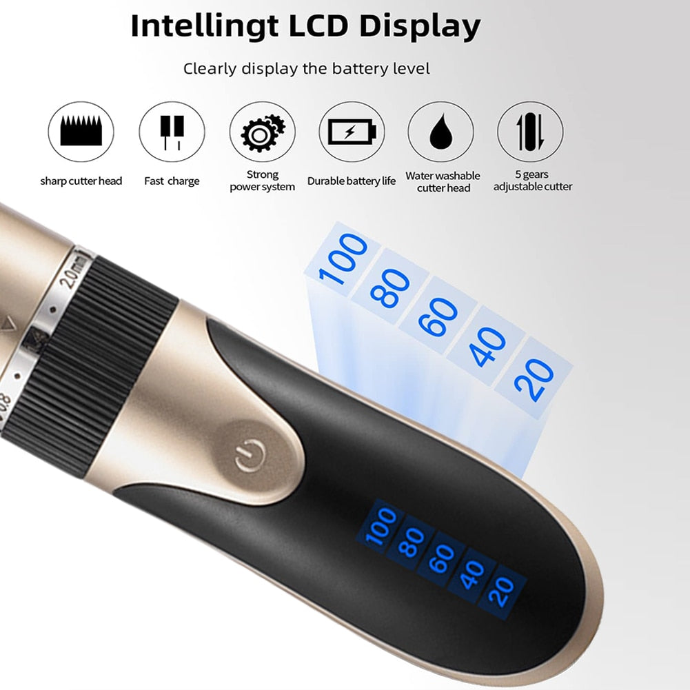 Professional Hair Clipper Men Barber Rechargeable Beard Trimmer Ceramic Blade Hair Cutting Machine Low Noise Haircut Adults