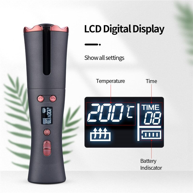 Wireless Auto Curling Irons Portable Automatic Rotating Hair Curler Styling Tools LED Display Wave Tongs Iron Curling