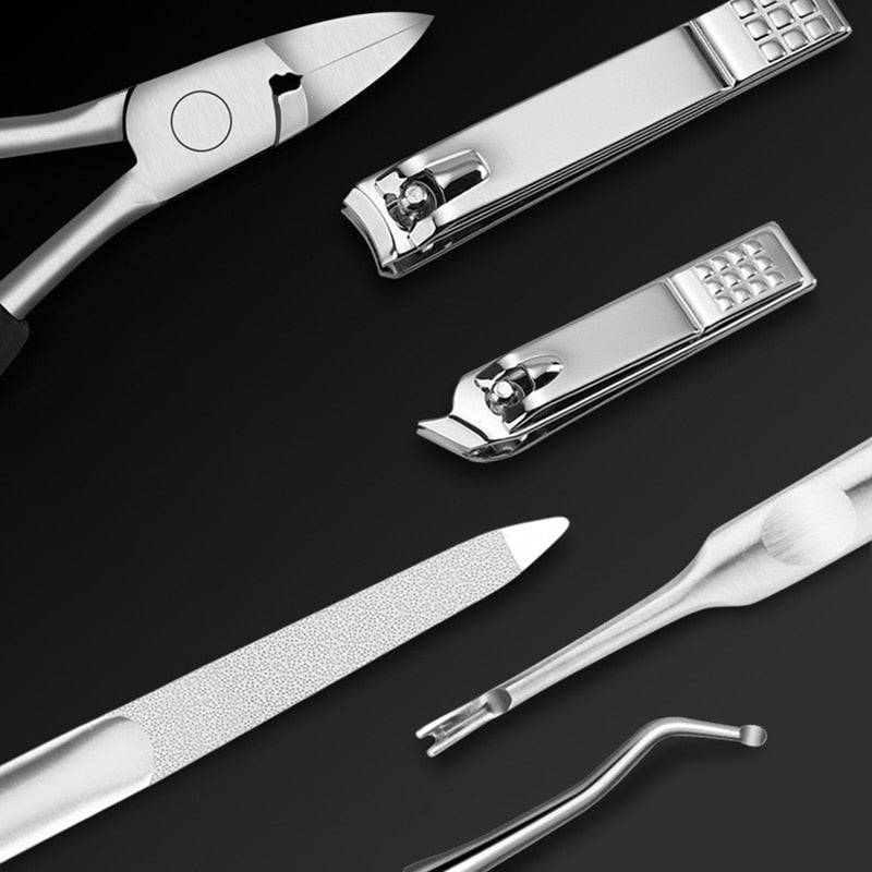 6Pcs/lot Manicure Set Pedicure Sets Nail Clipper Stainless Steel Professional Nail Cutter Tools with Travel Case Kit