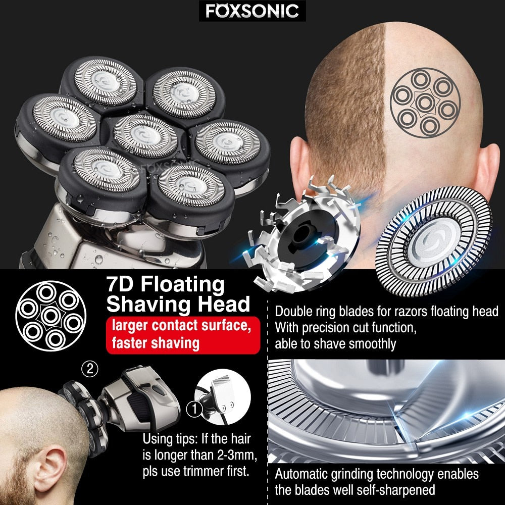Electric Shaver Razor for Men's Trimmer Wet and Bald Head Dry Razor 7D Head Waterproof LED Display Machine for Shaving