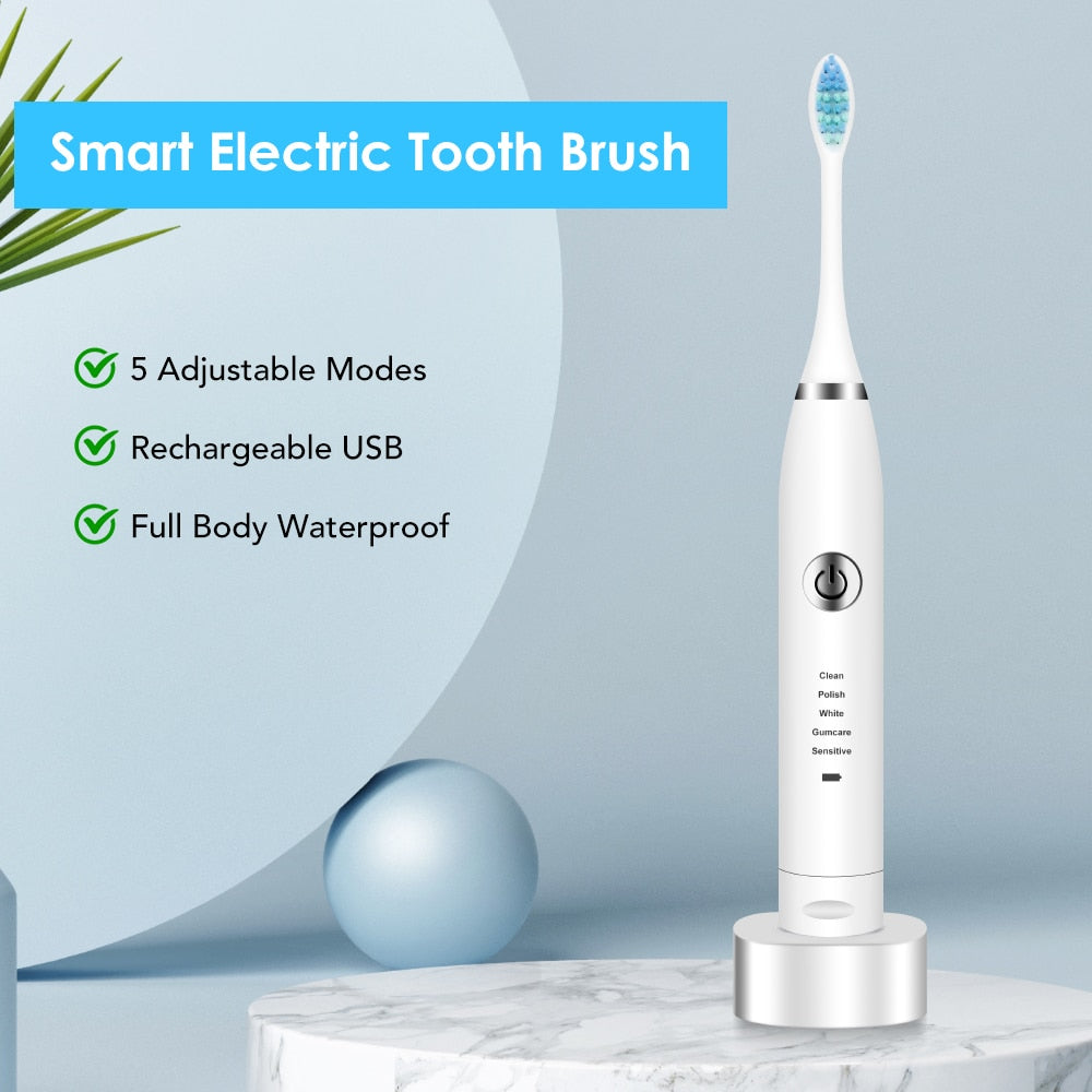 2 Heads Sonic Electric Toothbrush Teeth Clean Tool Soft Hair Tartar Plaque Calculus Remover Oral Hygiene Care Battery Power